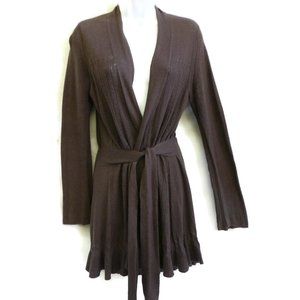 Sparrow Cardigan Brown Belted 3D Knit Ruffled Peplum CaSHMeRe Added Soft M